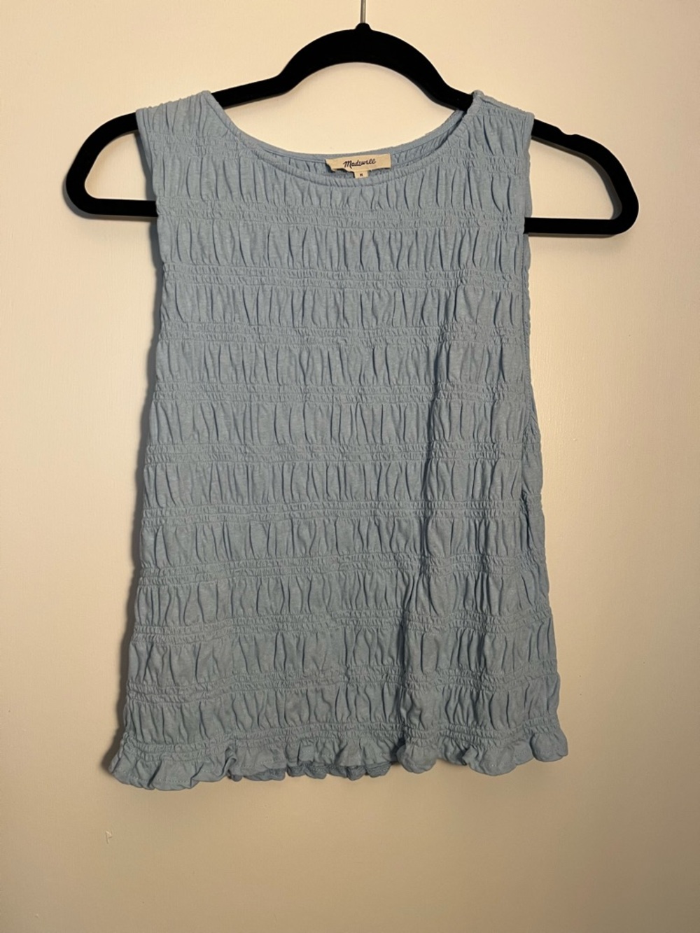 Madewell Smocked Boatneck Tank in Light Blue